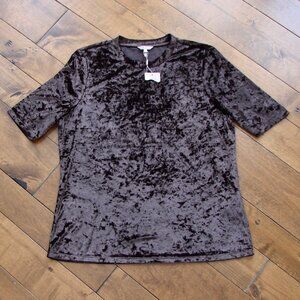 Esqualo Brown Velour Velvet Short Sleeve Top Chocolate Brown Party NEW NWT Large
